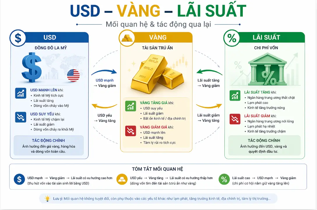 mối quan hệ giữa tỷ giá - usd - vàng